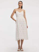 Sleeveless Midi Eyelet Dress with Sweetheart Neckline