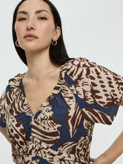 Short-Sleeve Midi Dress with V Neckline