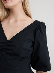 Short-Sleeve V-Neck Mini Dress with Bubble Hem