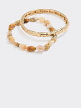 Metallic Bracelets with Semi-Precious Stones - Set of 2