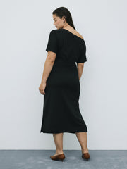 Short-Sleeve Off-the-Shoulder Midi Dress