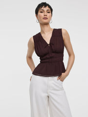 Sleeveless V-Neck Blouse with Smocked Waist
