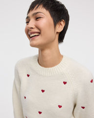 Long-Sleeve Crew-Neck Pullover with Hearts