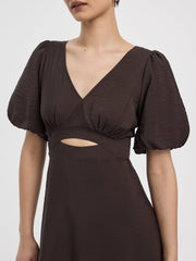 Elbow-Sleeve Maxi Dress with Cut-Out Detail