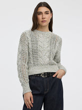 Long-Sleeve Crew-Neck Sweater with Open Stitches