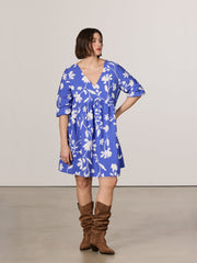 Long-Sleeve V-Neck Empire-Cut Mini Dress