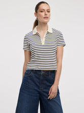 Striped Short-Sleeve Polo Sweater