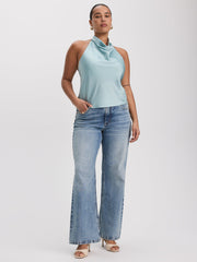 Sleeveless Satin Top with Halter Neckline