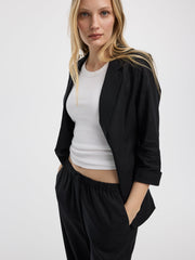 Open Linen Blazer with 3/4 Sleeves