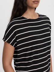 Striped Short-Dolman-Sleeve Boat-Neck T-Shirt