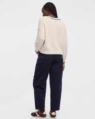 Long-Sleeve V-Neck Loose Sweater