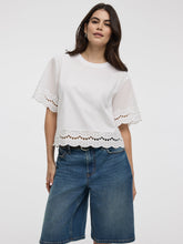Short-Sleeve Mix-Media Top with Embroidered Trims
