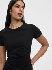 Short-Sleeve Bodycon Midi Dress with Side Shirring