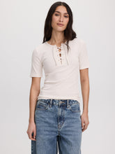 Short-Sleeve Top with Lace-Up Split Neckline