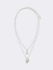 Double-Chain Short Necklace with Organic Pendant