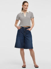Striped Short-Sleeve Polo Sweater