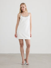 Sleeveless Scoop-Neck Mini Shift Dress with Rhinestones