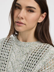 Long-Sleeve Crew-Neck Sweater with Open Stitches