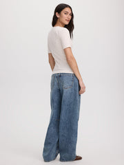Short-Sleeve Top with Lace-Up Split Neckline