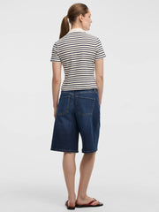 Striped Short-Sleeve Polo Sweater
