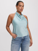 Sleeveless Satin Top with Halter Neckline