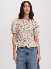 Smocked Blouse with Short Bubble Sleeves