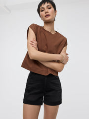 Mid-Rise Denim Shorts with Rolled Hem