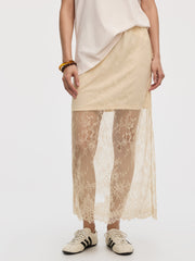Midi Mesh Skirt with Lace Trim