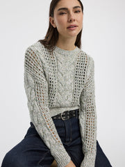 Long-Sleeve Crew-Neck Sweater with Open Stitches