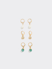 Hoop Earrings with Pendants - 3 Pairs