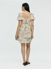Short-Puffy-Sleeve Mini Dress with Sweetheart Neckline