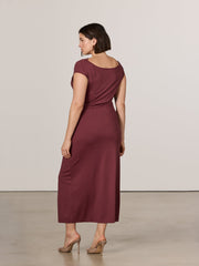 Short-Sleeve Bodycon Midi Dress with Wrap Skirt