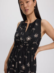Sleeveless Split-Neck Midi Dress
