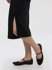 Extended-Sleeve Crew-Neck Midi Dress