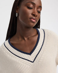 Long-Sleeve V-Neck Loose Sweater