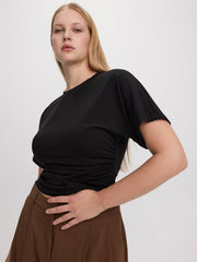 Short-Sleeve Crew-Neck Tee with Shirred Sides