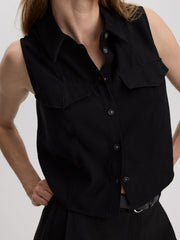 Sleeveless Buttoned-Down Blouse with Shirt Collar