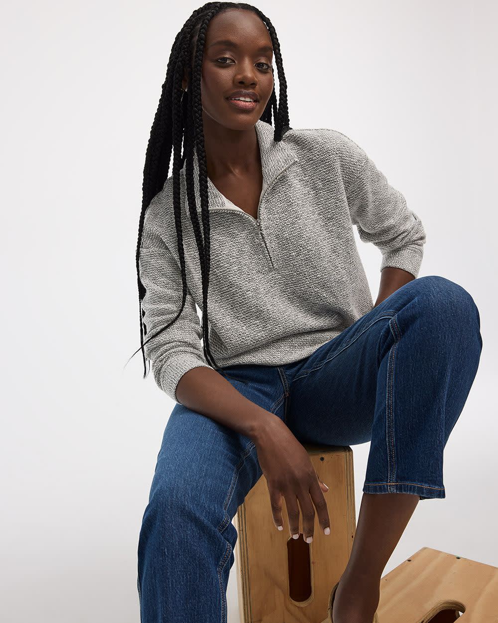 Long-Sleeve Mock-Neck Top with Half Zip