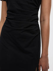Short-Sleeve Bodycon Midi Dress with Side Shirring