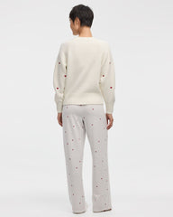 Long-Sleeve Crew-Neck Pullover with Hearts