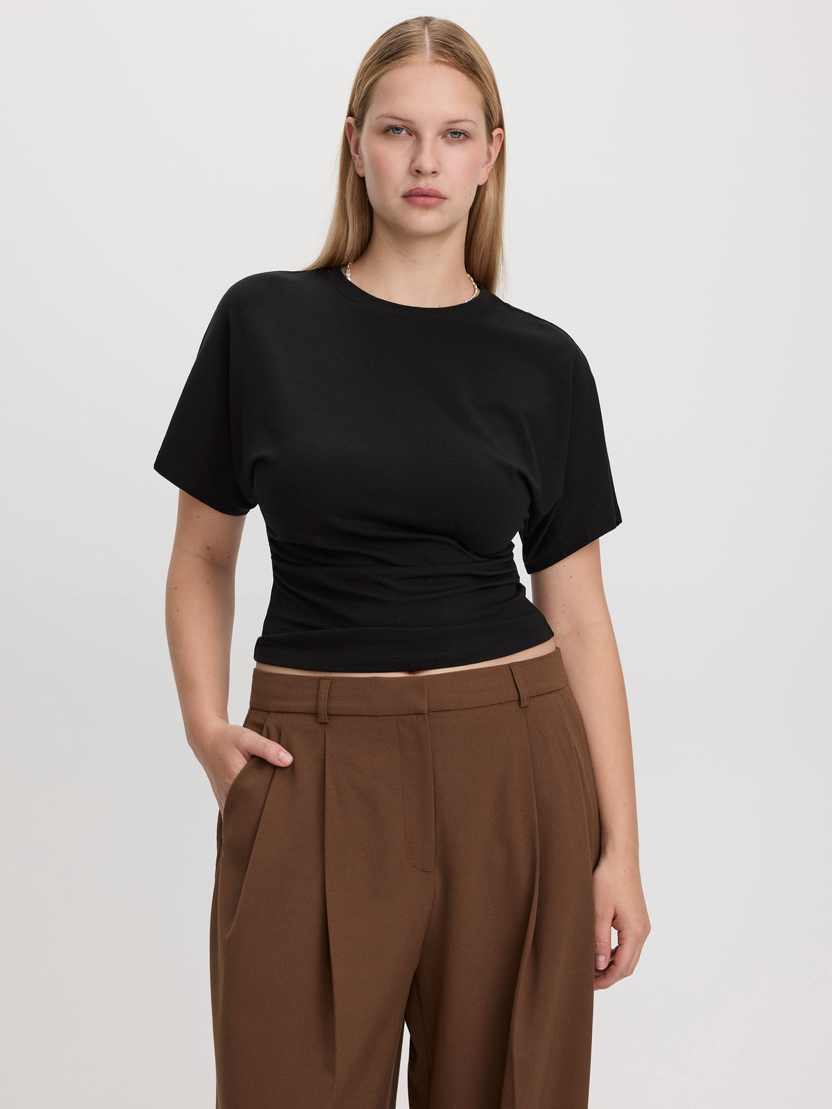 Short-Sleeve Crew-Neck Tee with Shirred Sides