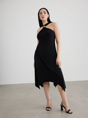 Sleeveless Halter Dress with Handkerchief Hem