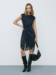 Fitted Cocktail Dress with Knot and Lace Trim