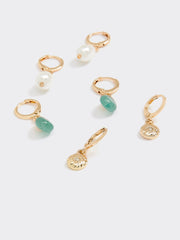 Hoop Earrings with Pendants - 3 Pairs