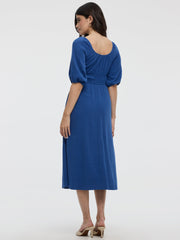 Short-Sleeves Scoop-Neck Empire Midi Dress