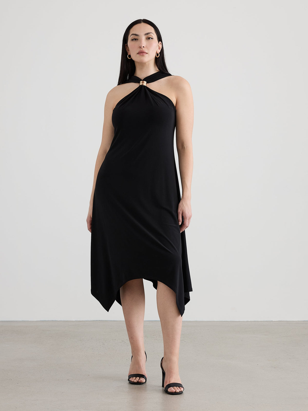 Sleeveless Halter Dress with Handkerchief Hem