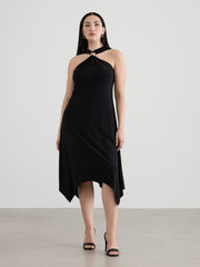 Sleeveless Halter Dress with Handkerchief Hem