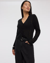 Long-Sleeve V-Neck Fancy-Stitch Cardigan