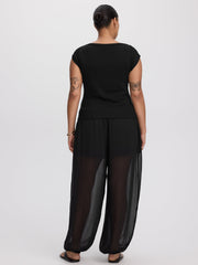 Extended-Sleeve Boat-Neck Ribbed Top