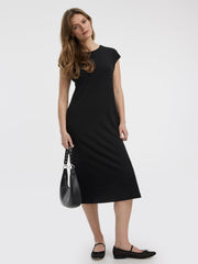 Extended-Sleeve Crew-Neck Midi Dress